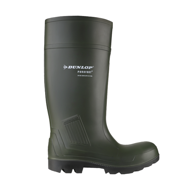Vista lateral de la bota Dunlop Purofort Professional Full Safety (Verde Oscuro/Negro)