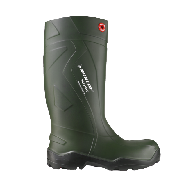 Vista lateral de la bota Dunlop Purofort+ Full Safety (Verde Oscuro / Negro)