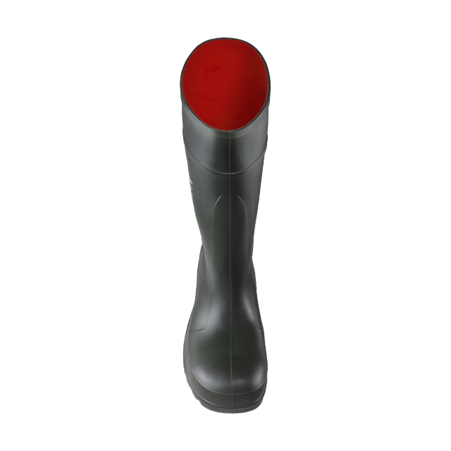 Vista interior y superior de la bota Dunlop Purofort Professional (Verde Oscuro/Negro)