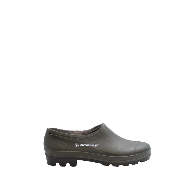 Vista lateral de los zapatos Dunlop Bicolour Wellie Zapato (Verde Oscuro/Negro)