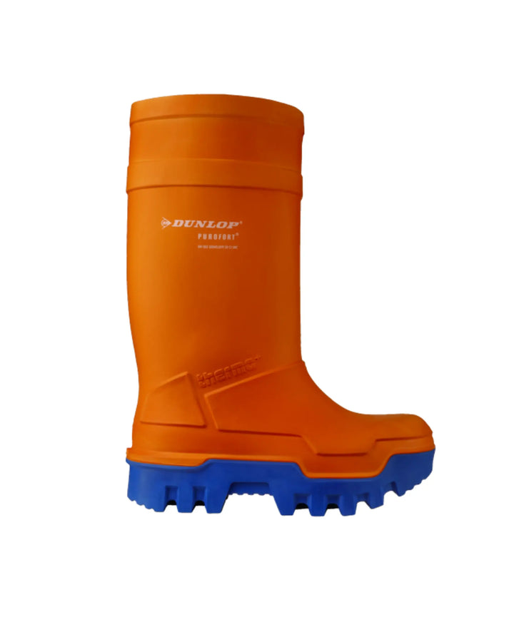 Vista lateral de la bota Dunlop Purofort Thermo+ Full Safety Naranja