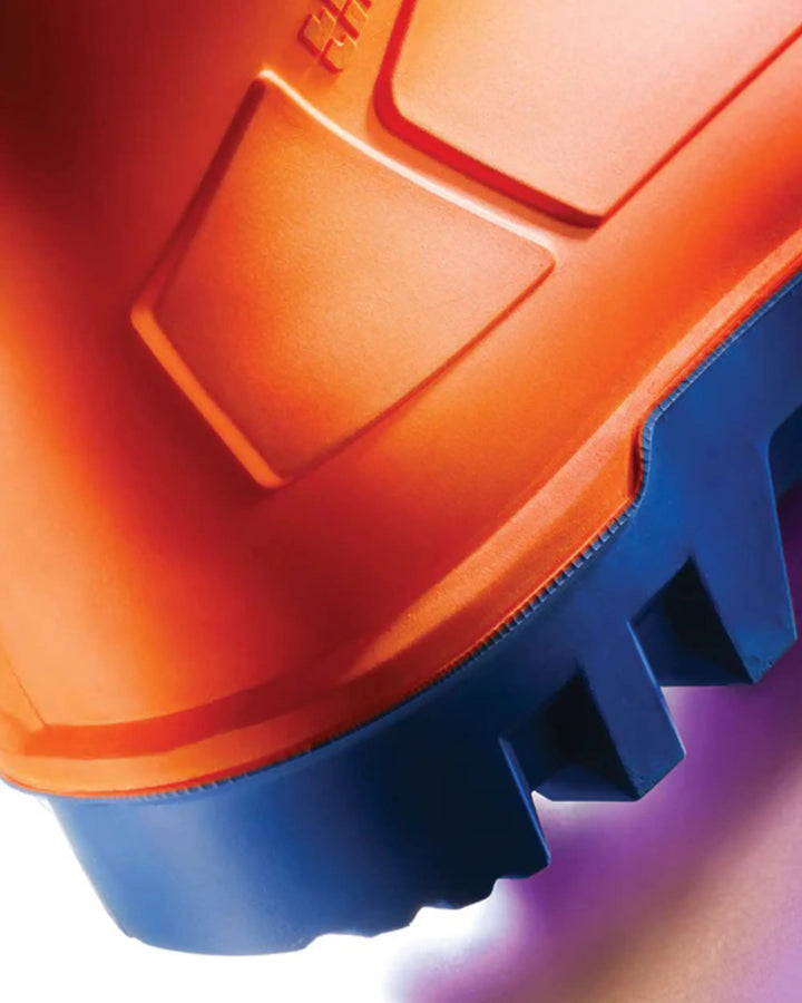 Vista del talón de la bota Dunlop Purofort Thermo+ Full Safety Naranja