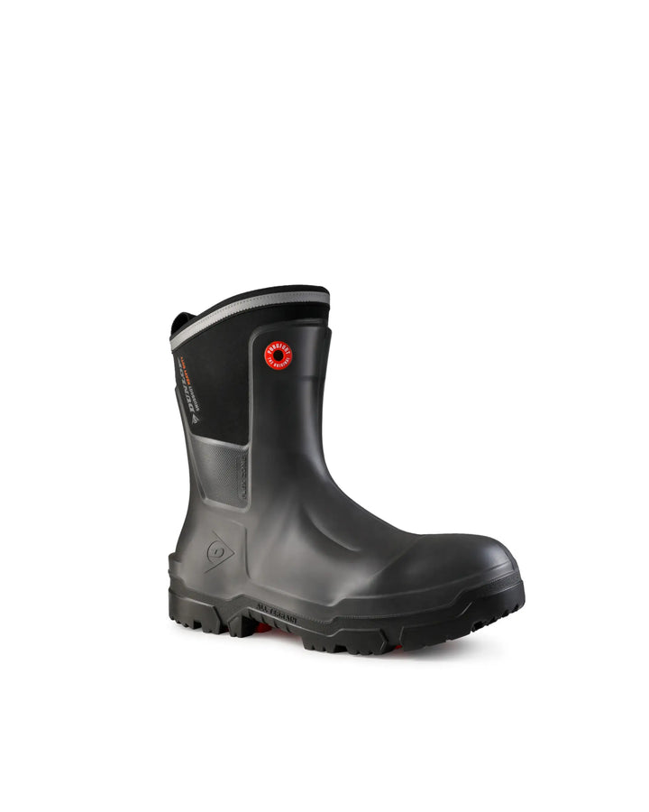 Vista en diagonal de la bota Dunlop Snugboot Heavy Duty Calf Full Safety Media Caña 